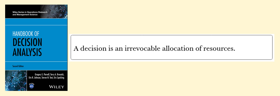 Parnell et al.'s definition of a decision from Handbook of Decision Analysis, 2nd edition