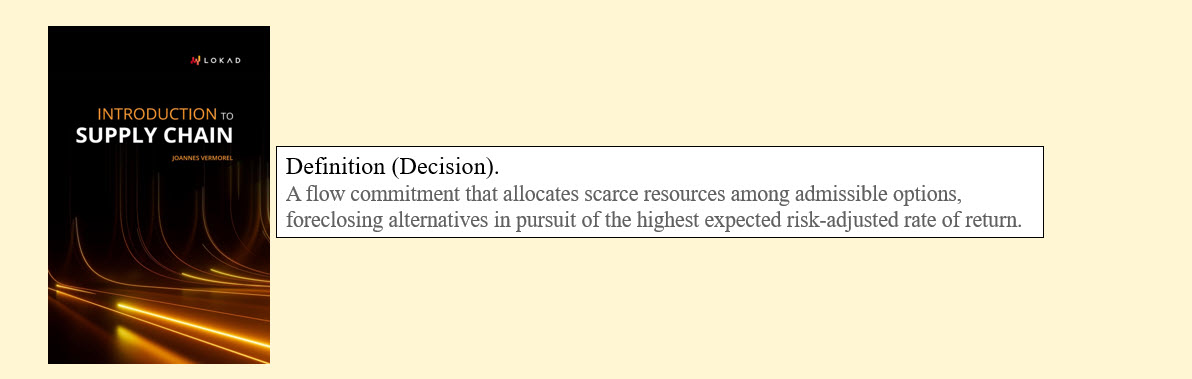 Joannes Vermorel's definition of a decision from 'Introduction to Supply Chain'